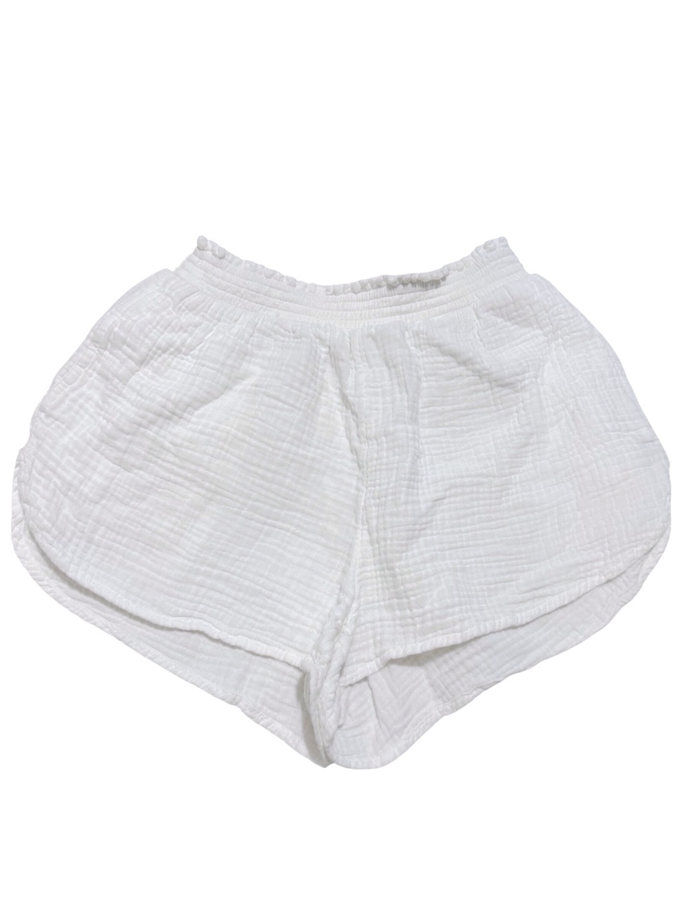 Aerie Pull-On Double Gauze Cotton Shorts Dolphin Hem Smocked Waist White Small